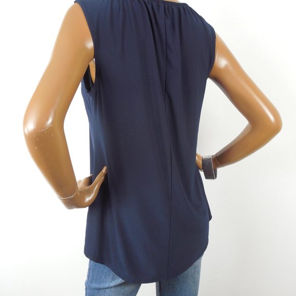 NOTATIONS Top M Navy Blue Shirt Stretch Sleeveless - Picture 5 of 7